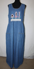 Vtg Size L 14 Sleeveless Denim Maxi Jumper Dress Embroidered Studded Pockets