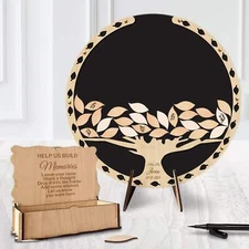 Personalised Wedding Guest Book Alternative - Circle Tree of Leaves Drop Box
