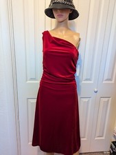 H Halston women's one shoulder chain detail dress red Paprika size XS.