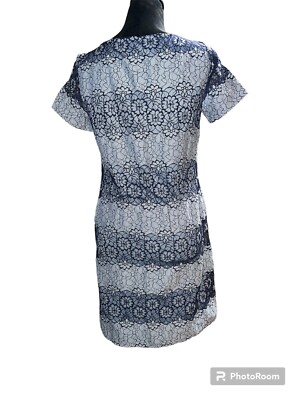 London Times Sz 4 Light Blue Navy Gray Multi Lace Overlay Sheath Dress |  eBay