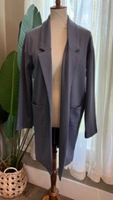 Leith Womens Trench Coat Lightweight Open-front Grey Blue Stretch Nwt