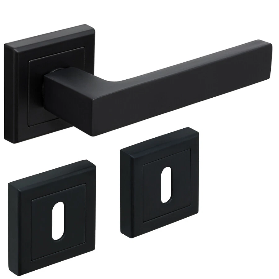 Türgriff Drückergarnitur Türklinke Türbeschlag BB PZ WC Schwarz Matt Eckig ALU - Bild 3 von 4