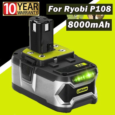 2 Stück Ersatzakku Für Ryobi 18V – 8000mAh Li-Ion Akku Mit LED-Anzeige, Kompatibel Mit P108, P107 & Vielen Mehr