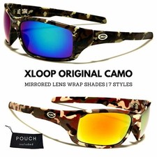 Mens Xloop Camo Camouflage Wrap Sports Hunting Military Mirrored Lens Sunglasses