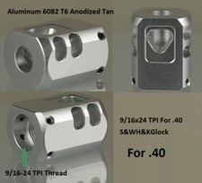 Excellent 9/16x24 TPI Muzzle Brake Compensator Anodized Silver For 40 .40