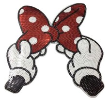 Mickey Mouse Hands With Bow Sequins Embroidered 10" Tall Iron on Patch