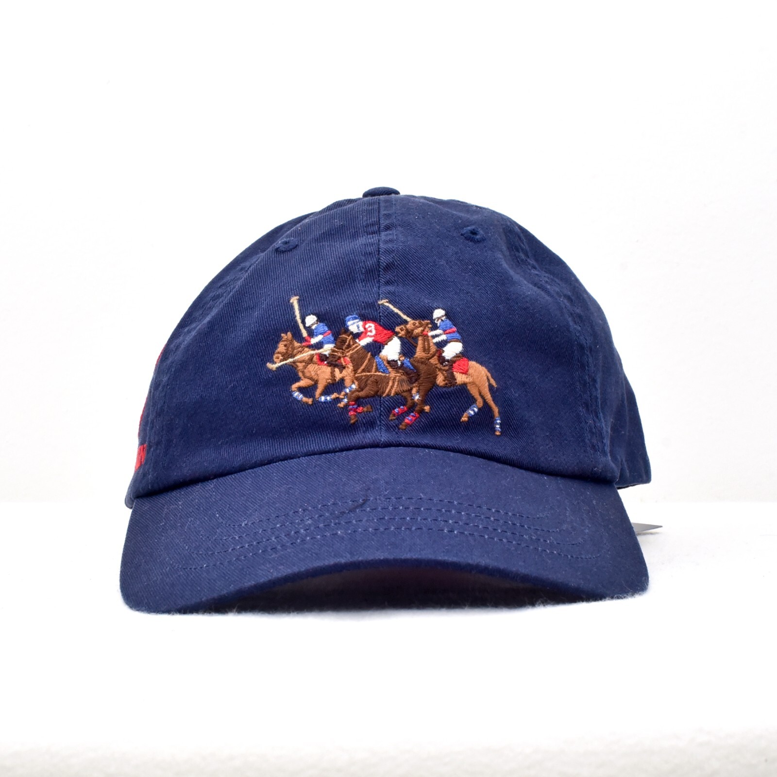 Cappello Polo Ralph Lauren Stampede Regolabile Cinturino Pelle Schienale 3 Pony Navy