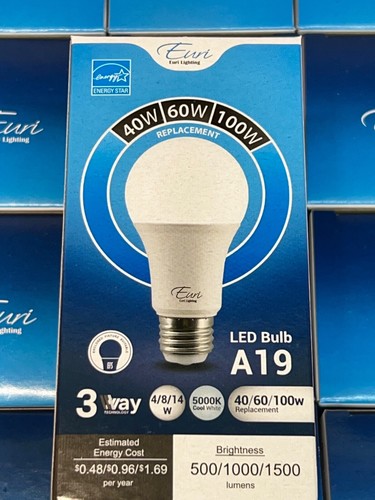 LED 3-Way A19 Bulb 40/60/100W Equivalent 5000K Cool 500/1000/1500lm (50 Pack) - Picture 3 of 6