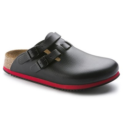 Birkenstock Clog Kay Superlauf Leder schwarz/rot schmale Weite Gr. 35-42