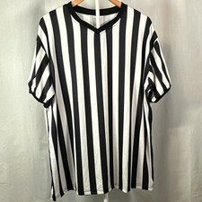 Black and White Striped Referee Shirt V-Neck Short Sleeve Sports Official XL