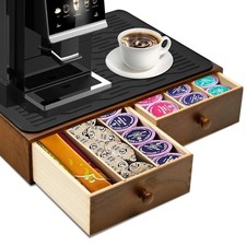 Wooden Coffee Pod Drawer Countertop Holder 2 Drawers NonSlip Pad 30 Pods