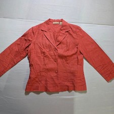 Apostrophe Women's Coral Pink 100 Linen Blazer Jacket Size 4 Embroidered Detail