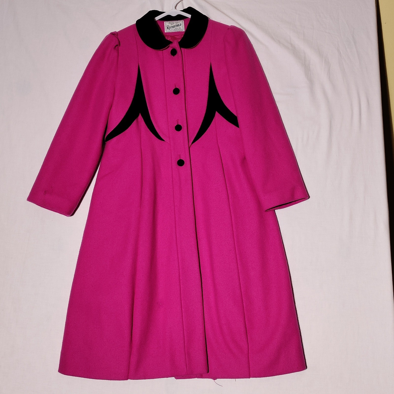Rothschild Girl Fuchsia Wool Blend Coat Black Velvet Collar MIUSA 12 Imperfect