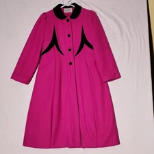 Rothschild Girl Fuchsia Wool Blend Coat Black Velvet Collar MIUSA 12 Imperfect