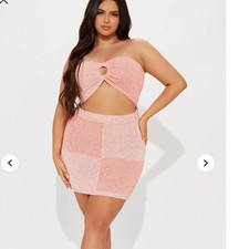 Fashion Nova Brianna Knit Mini Dress Pink Marled Cutout Strapless size Medium