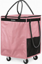  Medium,Pink Reusable Grocery Bag on Wheels, 70L Foldable Rolling Tote,Extra St