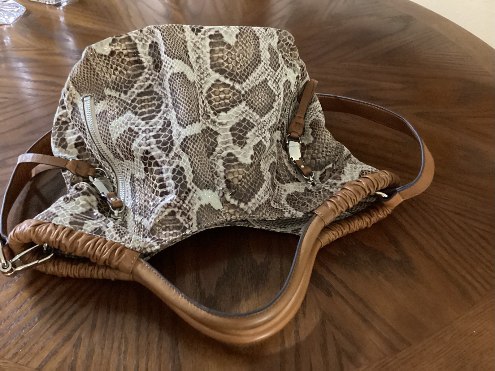 B. Makowsky Snake Python Print Leather Handbag To… - image 4