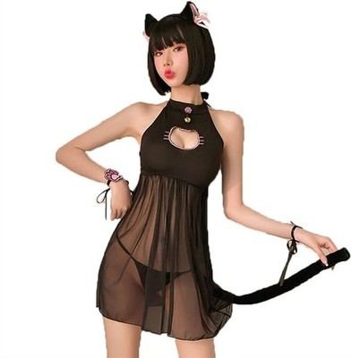Women Sexy Cat Cosplay Lingerie Dress Kawaii Anime Costume Cute Outfit Black