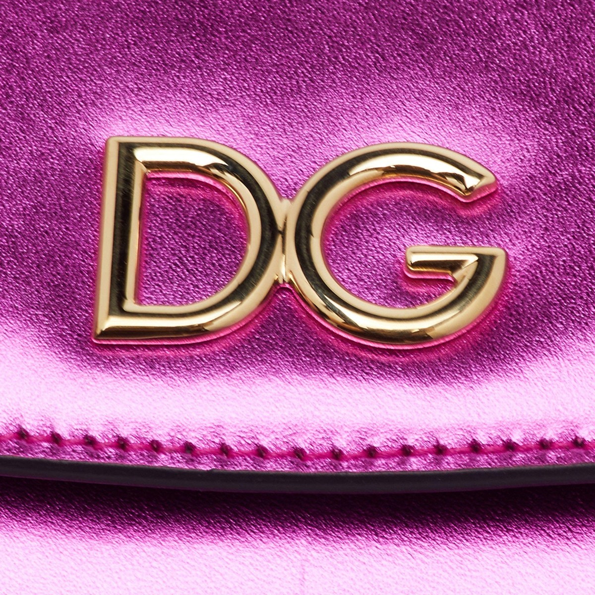 Dolce Gabbana DG Logo Flap Chain Mini Metallic Pink Leather 