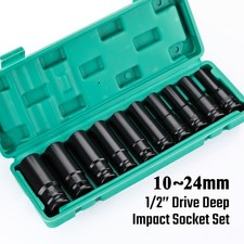 Heavy Duty 1/2” Drive Deep Impact Sockets Set Long Reach Wheel Wrench Nut 10-24