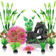 QUOZUO Fish Tank Accessories Aquarium Plants, 10pcs Colorful Bowl Red