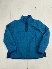 Lands End Blue Quilted 1/4 Button Up Pullover Sweater Boys Size Medium 10-12