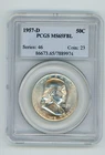 1957-D US Franklin Silver Half Dollar 50c PCGS MS65FBL