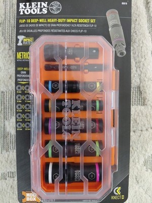Klein Tools 65619 KNECT Flip-10 Metric Impact Socket Set, Deep Sockets, 5... 
