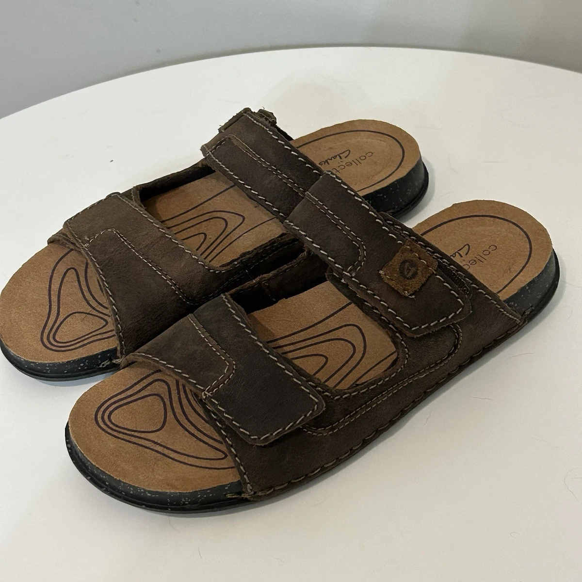 Brown Leather Upper Slide Sandals for Men for sale | eBay