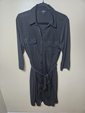 Talbots Black Button Front 3/4 Sleeve Casual Stretch Midi TShirt Dress Plus 1X