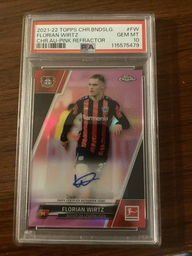 2021-22 Topps Chrome Bundesliga Florian Wirtz Auto Pink Refractor PSA 10 POP 3