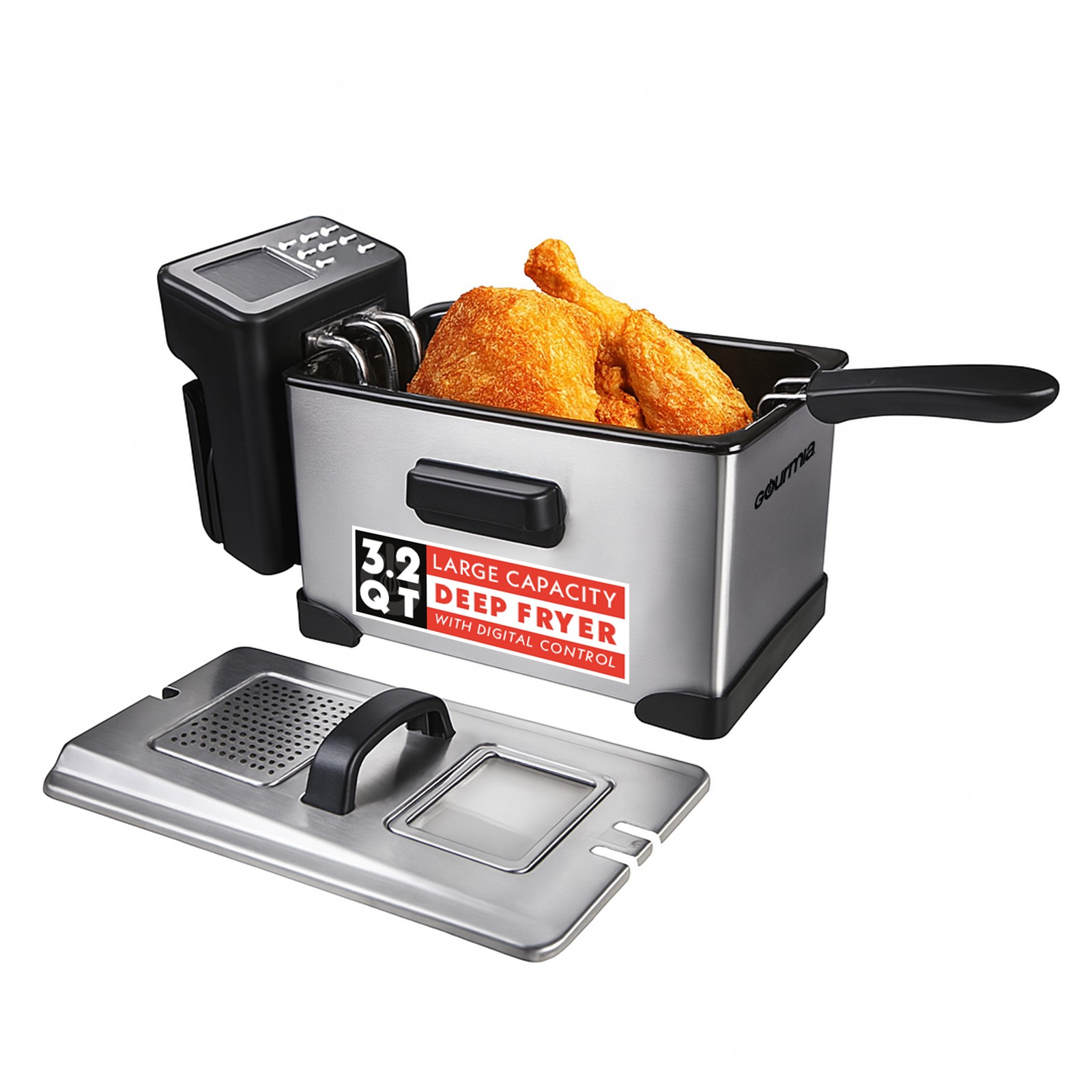 Gourmia 3.2 Qt Countertop Deep Fryer, Dishwasher Safe Lid, Fry Basket, Oil Tank