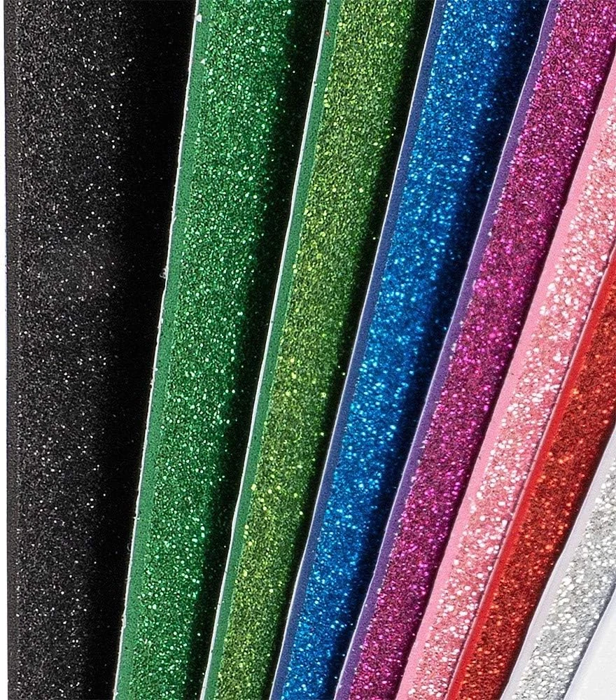 Moosgummi-Platten mit Glitzer | selbstklebend | DIN A4 | 2mm | 10 Bogen | Bastel