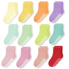 Non-Slip Crew Grip Socks Youth Girls Pastel - 12 pairs