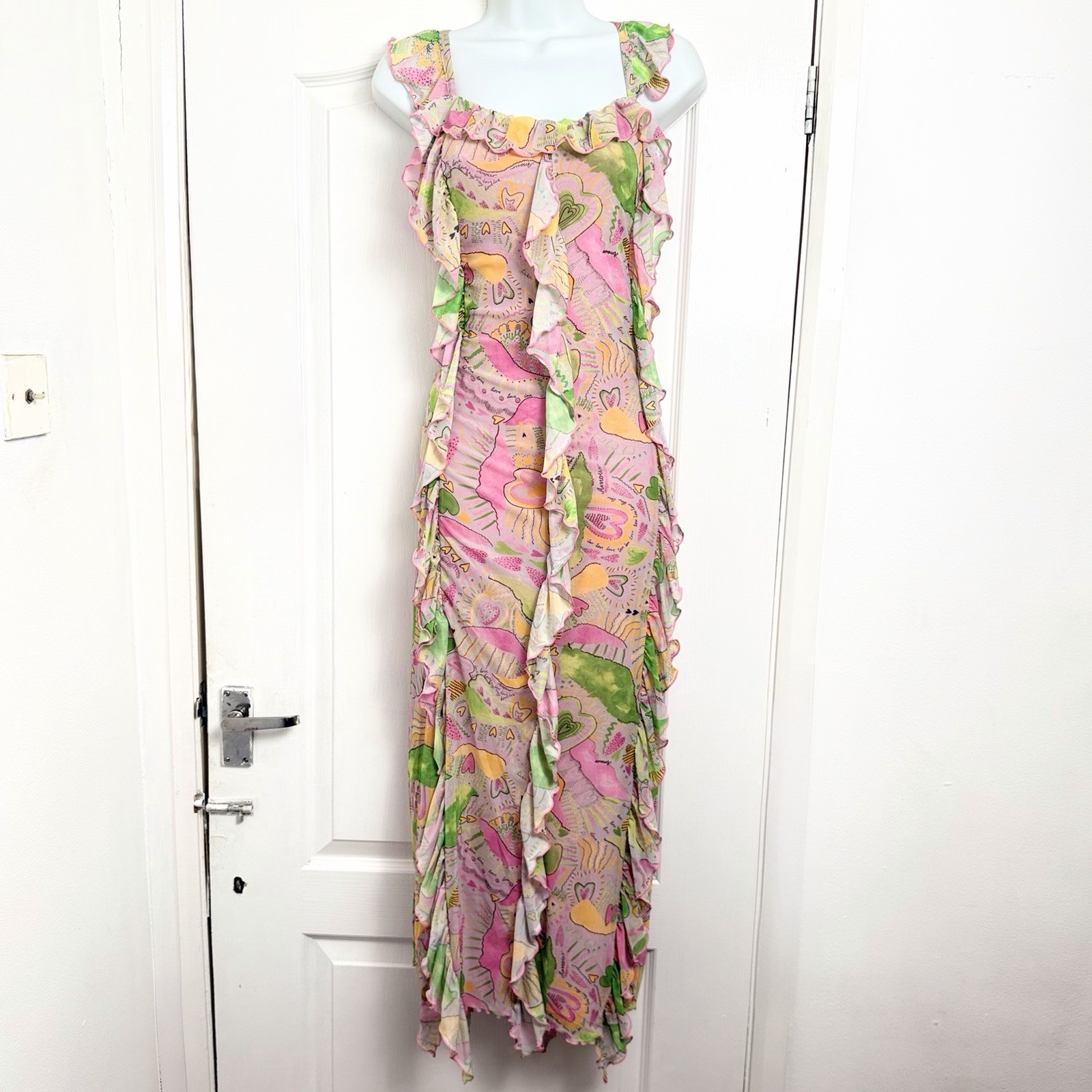 Maxi Vestido Monki Volantes Para Mujer Mediano 12 Rosa Corazón Sin Mangas Festival Boho