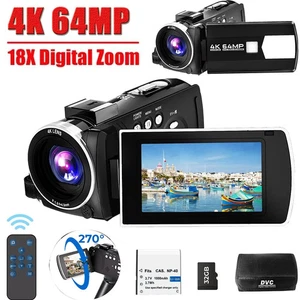 4K Video Camera Camcorder 64MP UHD LED YouTube Vlogging Camera Remote18X Zoom