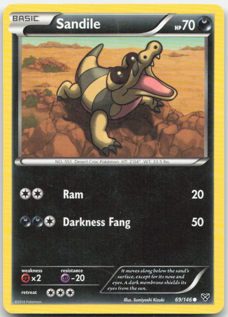 Sandile 69/146 Common XY Base Set Pokemon Moderately Played