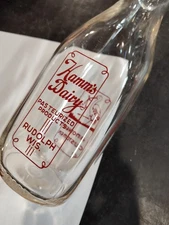 Vintage Hamm's Dairy  Rudolph Wisconsin MILK BOTTLE quart STORK GRAPHIC