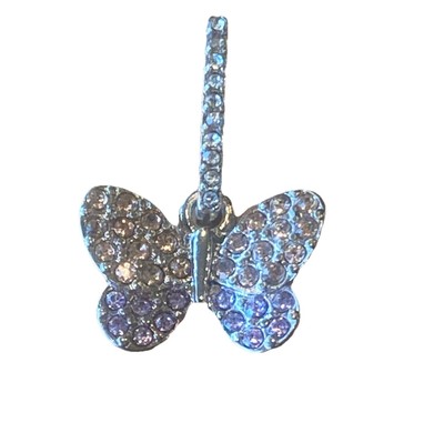 Betsey Johnson Butterfly Gold Tone Crystal   Charm Necklace Pretty Fan Nice  NEW