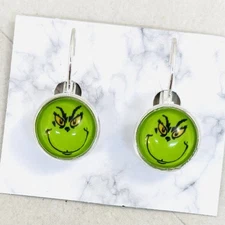12mm Stainless Steel Christmas Green Grinch Drop Earrings