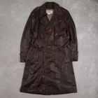 Vintage 70s Leather Trench Coat Jacket M Made in Canada Men's Dark Brown Button