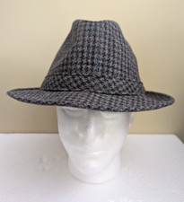 Adam New York Fedora Checked Wool Hat Size Large Gray Charcoal Feather Band NWt