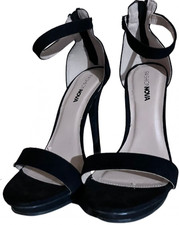 Black Suede Fashion Nova Stiletto Open Toe Heels with Ankle Strap Zipper 