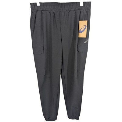 Asics Woven Cargo Jogger Pants Mens sz Small Black Snap Pocket Stretch