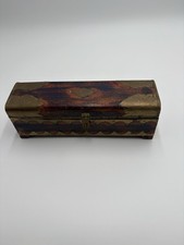 Vtg Indian Collectible Rep. Wooden Brass Fitted Decorative Pen Box