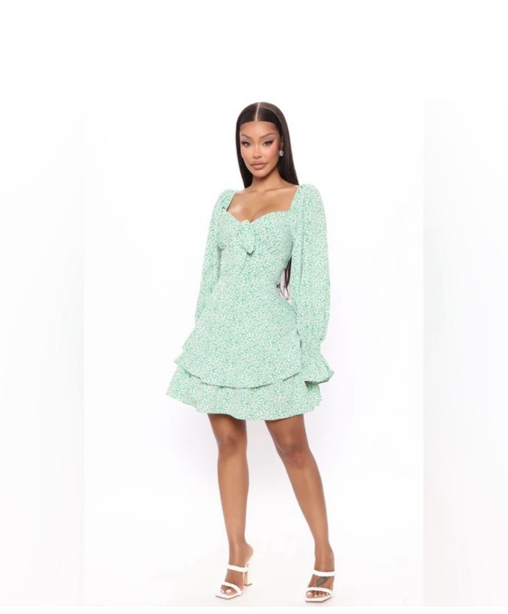 New Fashion Nova Green Long Sleeve Sweetheart Mini Dress