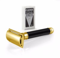 Edwin Jagger Octagonal Black & Gold De Razor + Feather Blades 5 Ct. Edwin Jagger Octagonal Black & Gold De Razor + Feather Blades 5 Ct.