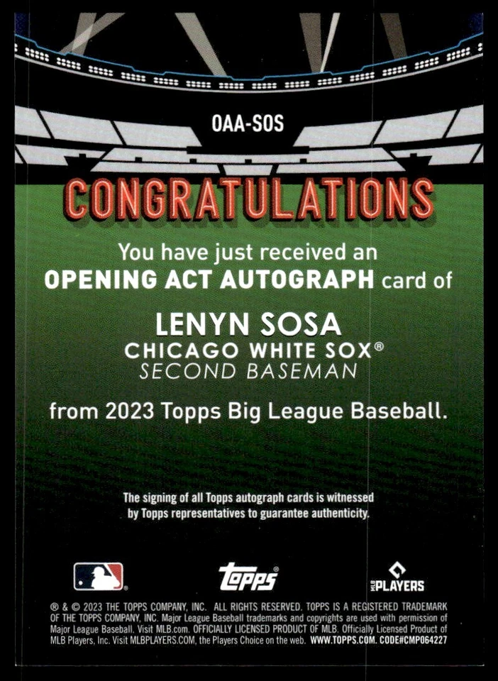 2023 Topps Big League Opening Act Auto Blue Foil Lenyn Sosa Auto Chicago White - Image 2 of 2