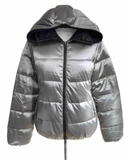 Duvetica Sz 10 Silver Sheen Down Padded Two Way Zip Hooded Jacket