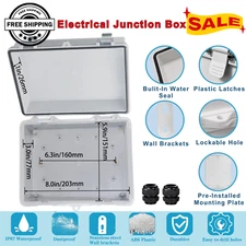 IP67 Waterproof Electrical Junction Box, ABS, Wall Bracket 2Cable Glands, Grey